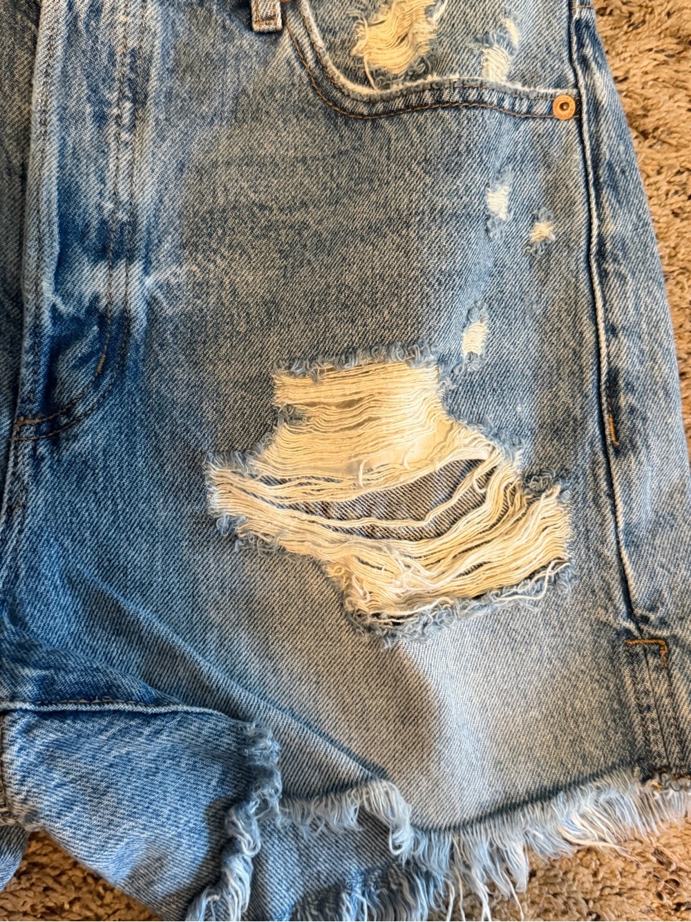 Garage Vintage Cut Off Denim Distressed High-Rise Button Fly Shorts - Picture 2 of 4